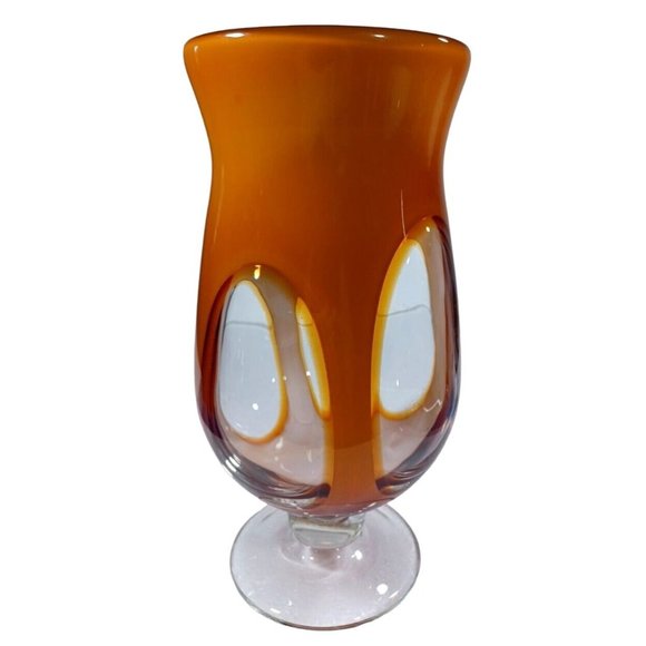 Murano Amber  Mid Century Sommerso Art Deco Finestre Window Footed Glass Vase - Picture 4 of 12
